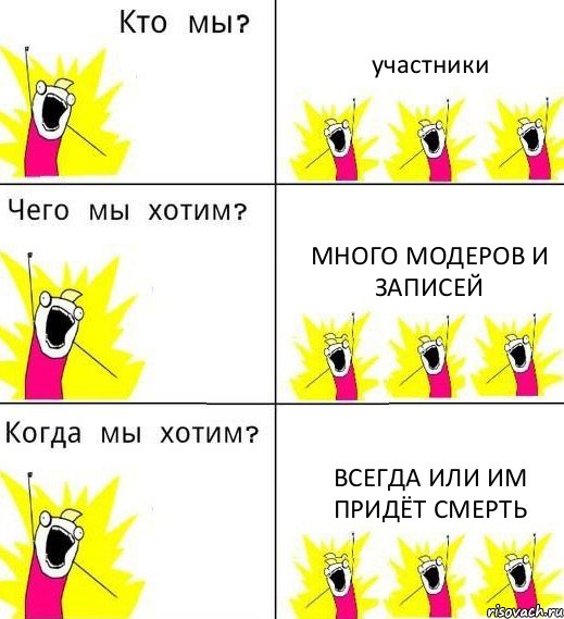 участники много модеров и записей всегда или им придёт смерть, Комикс Что мы хотим