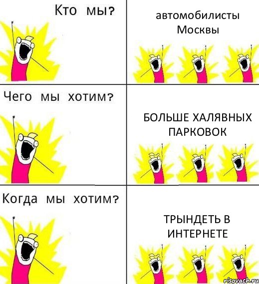 автомобилисты Москвы больше халявных парковок трындеть в интернете, Комикс Что мы хотим