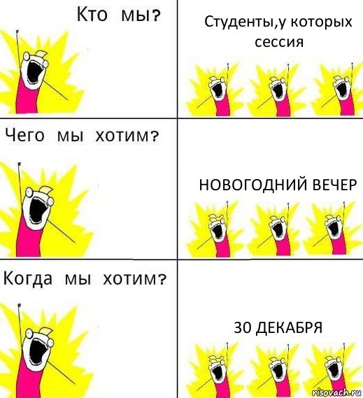 Студенты,у которых сессия Новогодний вечер 30 декабря, Комикс Что мы хотим