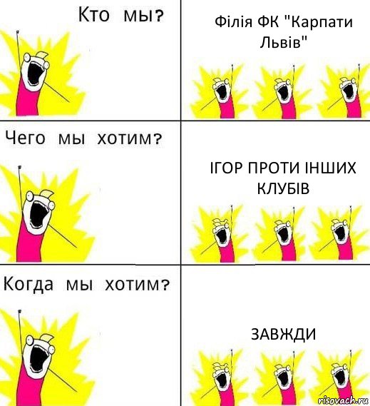 Філія ФК "Карпати Львів" Ігор проти інших клубів Завжди, Комикс Что мы хотим