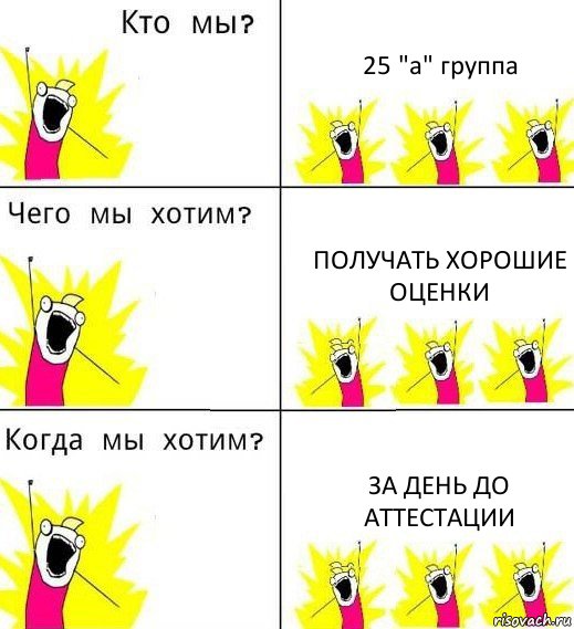 25 "а" группа получать хорошие оценки за день до аттестации, Комикс Что мы хотим