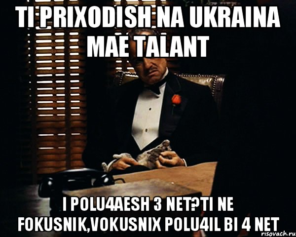 Ti prixodish na ukraina mae talant i polu4aesh 3 net?ti ne fokusnik,vokusnix polu4il bi 4 net, Мем Дон Вито Корлеоне