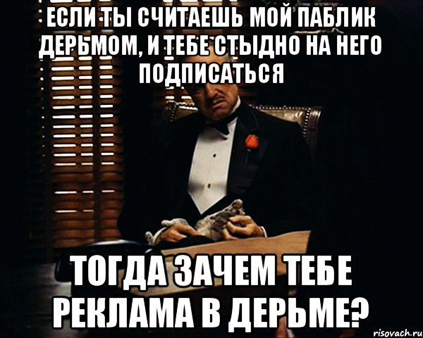 Если ты считаешь мой паблик дерьмом, и тебе стыдно на него подписаться Тогда зачем тебе реклама в дерьме?, Мем Дон Вито Корлеоне