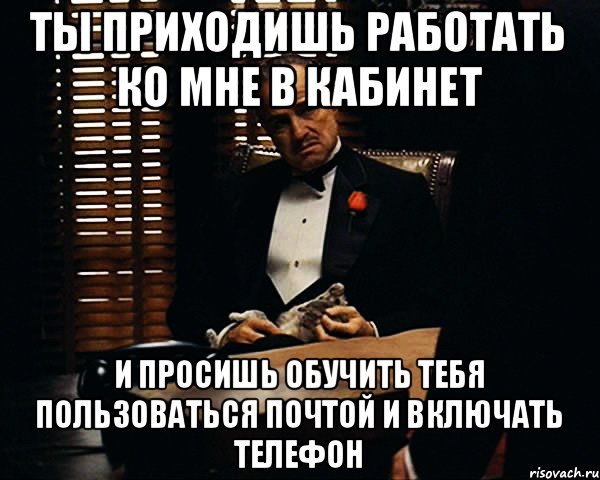 Ты приходишь работать ко мне в кабинет и просишь обучить тебя пользоваться почтой и включать телефон, Мем Дон Вито Корлеоне