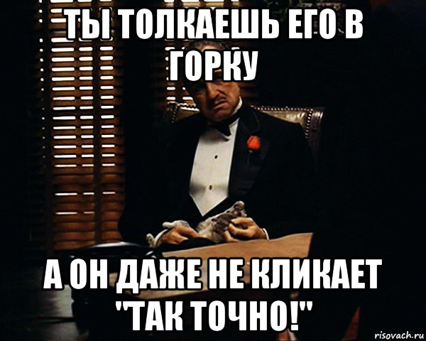 ты толкаешь его в горку а он даже не кликает "так точно!", Мем Дон Вито Корлеоне