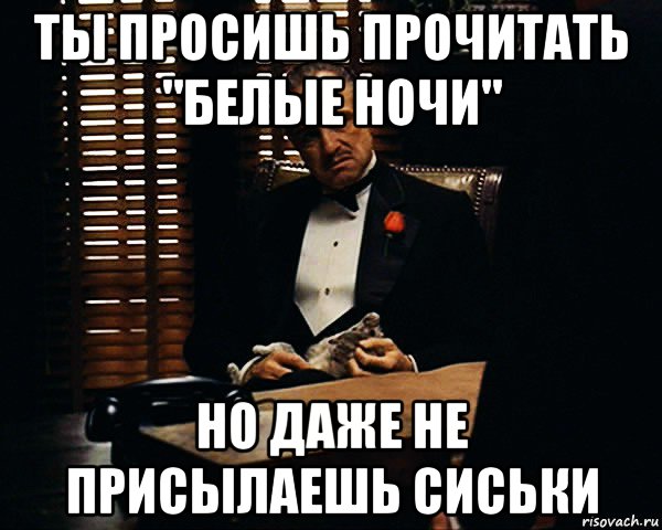 ты просишь прочитать "белые ночи" но даже не присылаешь сиськи, Мем Дон Вито Корлеоне