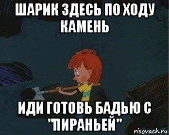 шарик здесь по ходу камень иди готовь бадью с "пираньей", Мем  Дядя Федор закапывает