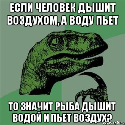 Если человек дышит воздухом, а воду пьет то значит рыба дышит водой и пьет воздух?, Мем Филосораптор