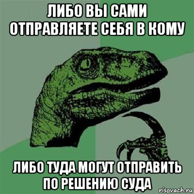 либо вы сами отправляете себя в кому либо туда могут отправить по решению суда, Мем Филосораптор