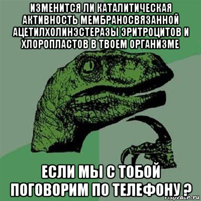 изменится ли каталитическая активность мембраносвязанной ацетилхолинэстеразы эритроцитов и хлоропластов в твоем организме если мы с тобой поговорим по телефону ?, Мем Филосораптор