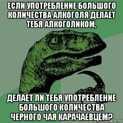 если употребление большого количества алкоголя делает тебя алкоголиком, делает ли тебя употребление большого количества черного чая карачаевцем?, Мем Филосораптор