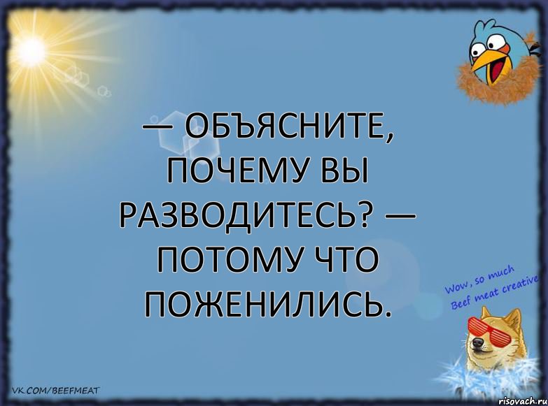 — Объясните, почему вы разводитесь? — Потому что поженились., Комикс ФОН