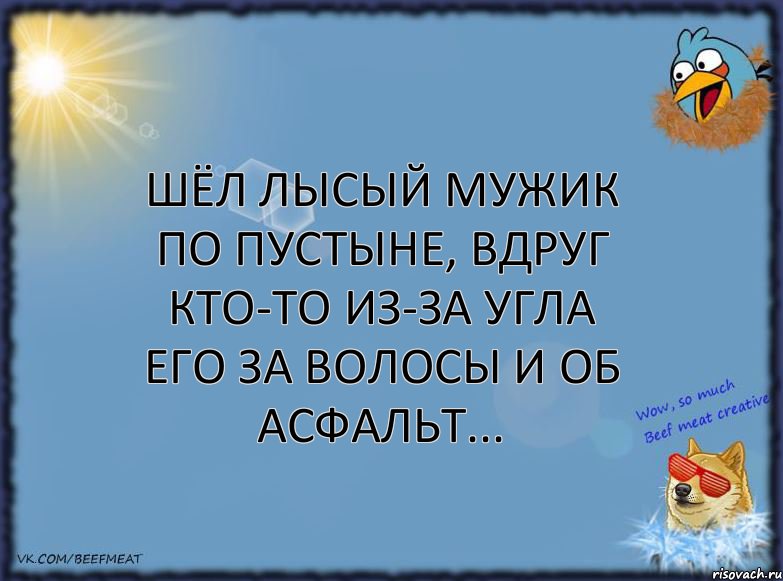 Шёл лысый мужик по пустыне, вдруг кто-то из-за угла его за волосы и об асфальт..., Комикс ФОН