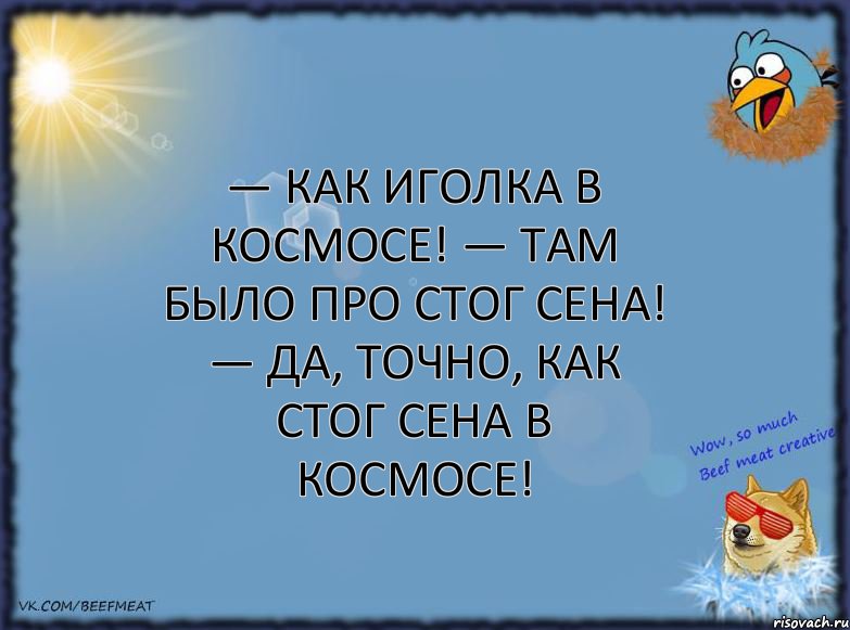 — Как иголка в космосе! — Там было про стог сена! — Да, точно, как стог сена в космосе!, Комикс ФОН