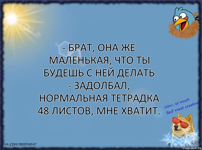 - Брат, она же маленькая, что ты будешь с ней делать
- Задолбал, нормальная тетрадка 48 листов, мне хватит., Комикс ФОН