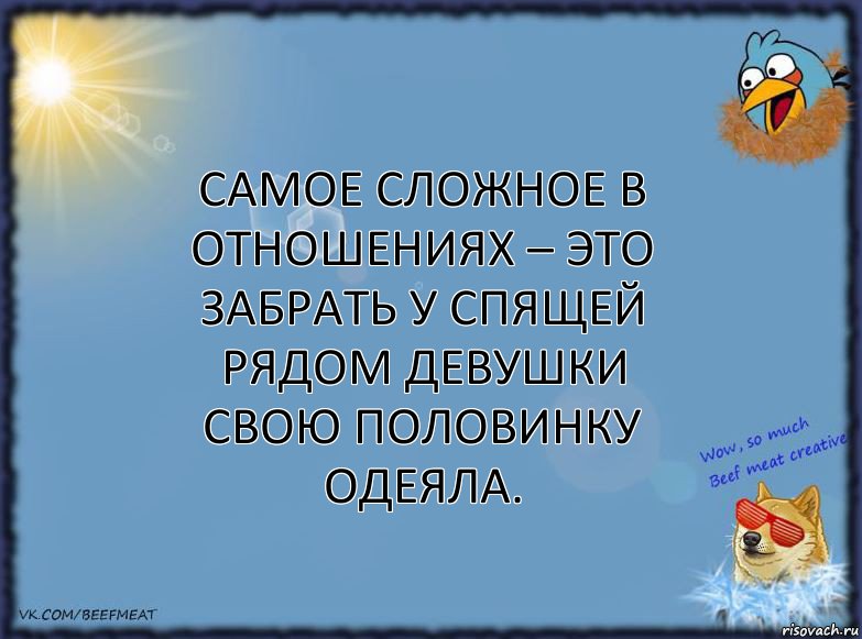 Самое сложное в отношениях – это забрать у спящей рядом девушки свою половинку одеяла., Комикс ФОН