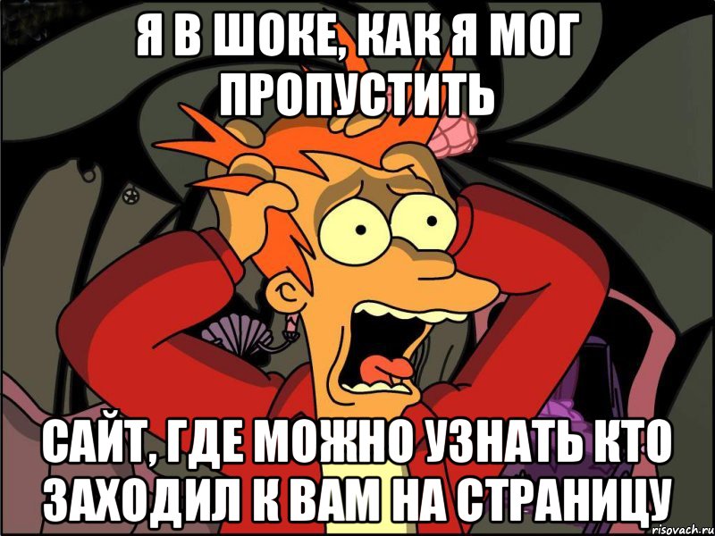 Я в шоке, как я мог пропустить сайт, где можно узнать кто заходил к вам на страницу, Мем Фрай в панике