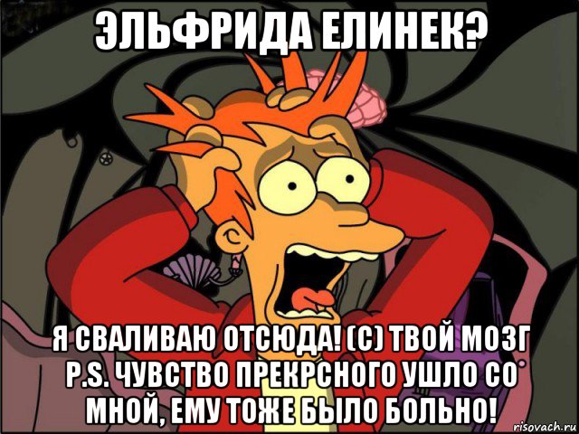 эльфрида елинек? я сваливаю отсюда! (с) твой мозг p.s. чувство прекрсного ушло со мной, ему тоже было больно!, Мем Фрай в панике