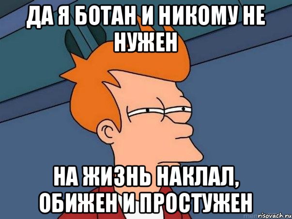 ДА Я БОТАН И НИКОМУ НЕ НУЖЕН НА ЖИЗНЬ НАКЛАЛ, ОБИЖЕН И ПРОСТУЖЕН, Мем  Фрай (мне кажется или)