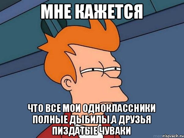 Мне кажется Что все мои одноклассники полные дыбилы,а друзья пиздатые чуваки, Мем  Фрай (мне кажется или)