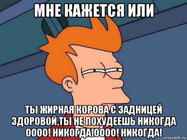 мне кажется или ты жирная корова с задницей здоровой,ты не похудеешь никогда оооо! никогда!оооо! никогда!, Мем  Фрай (мне кажется или)