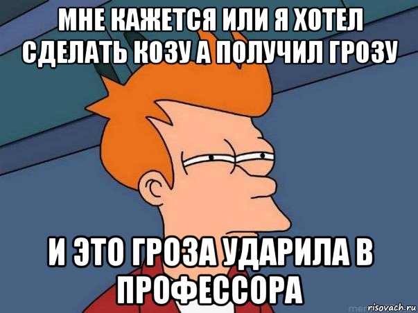 мне кажется или я хотел сделать козу а получил грозу и это гроза ударила в профессора, Мем  Фрай (мне кажется или)