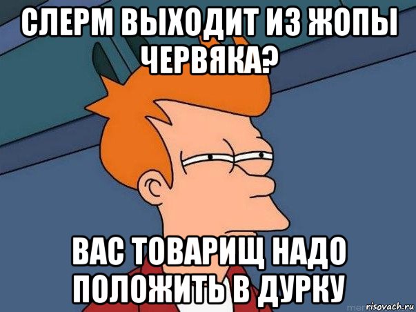 слерм выходит из жопы червяка? вас товарищ надо положить в дурку, Мем  Фрай (мне кажется или)