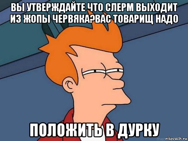 вы утверждайте что слерм выходит из жопы червяка?вас товарищ надо положить в дурку, Мем  Фрай (мне кажется или)