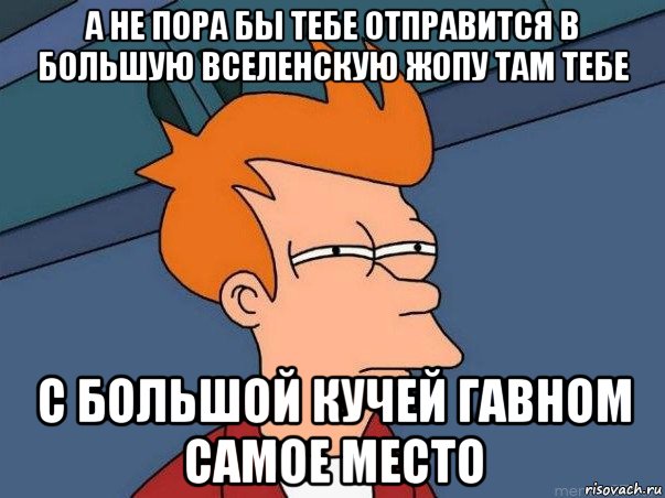 а не пора бы тебе отправится в большую вселенскую жопу там тебе с большой кучей гавном самое место, Мем  Фрай (мне кажется или)