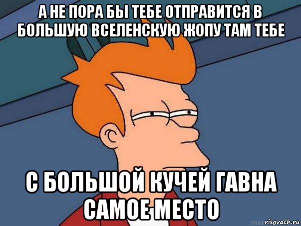 а не пора бы тебе отправится в большую вселенскую жопу там тебе с большой кучей гавна самое место, Мем  Фрай (мне кажется или)