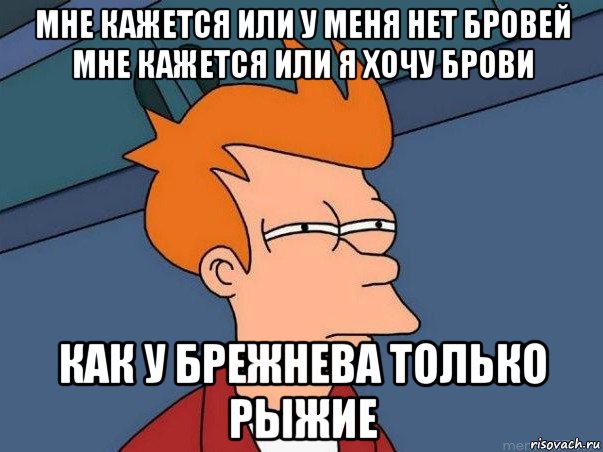 мне кажется или у меня нет бровей мне кажется или я хочу брови как у брежнева только рыжие, Мем  Фрай (мне кажется или)