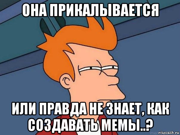 она прикалывается или правда не знает, как создавать мемы..?, Мем  Фрай (мне кажется или)