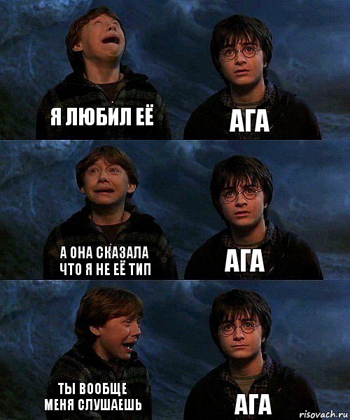 я любил её ага а она сказала что я не её тип ага ты вообще меня слушаешь ага, Комикс гарри и рон в пещере пауков