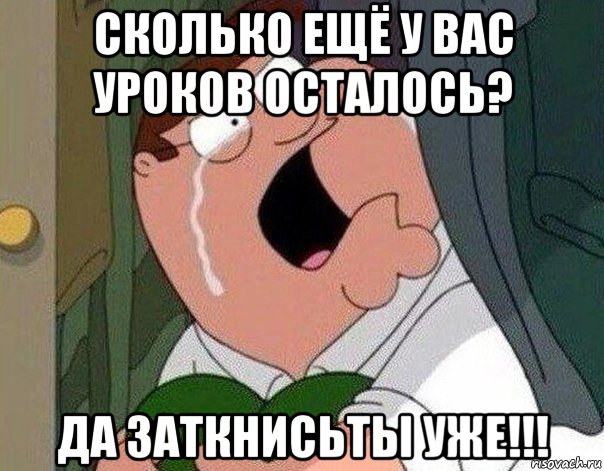 сколько ещё у вас уроков осталось? да заткнисьты уже!!!, Мем Гриффин плачет