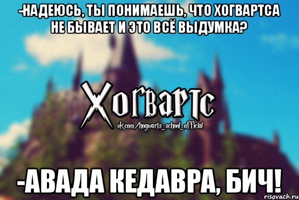 -Надеюсь, ты понимаешь, что Хогвартса не бывает и это всё выдумка? -Авада кедавра, бич!, Мем Хогвартс