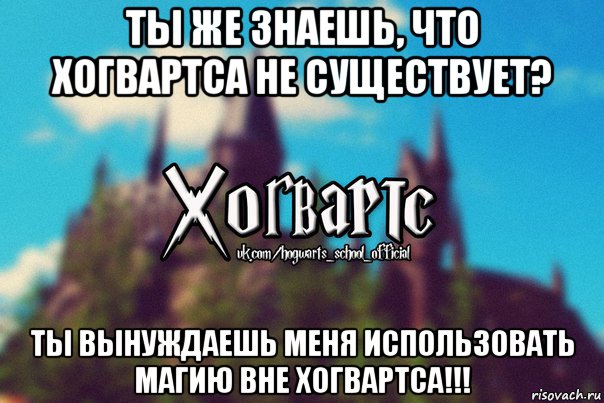 ты же знаешь, что хогвартса не существует? ты вынуждаешь меня использовать магию вне хогвартса!!!, Мем Хогвартс