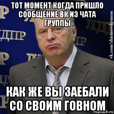 тот момент когда пришло сообщение вк из чата группы как же вы заебали со своим говном, Мем Хватит это терпеть (Жириновский)