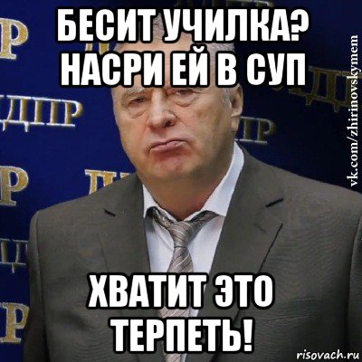 бесит училка? насри ей в суп хватит это терпеть!, Мем Хватит это терпеть (Жириновский)