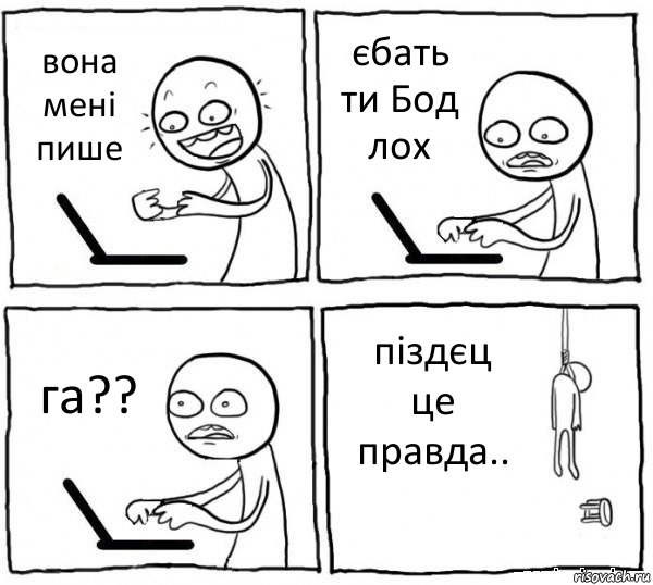 вона мені пише єбать ти Бод лох га?? піздєц це правда.., Комикс интернет убивает