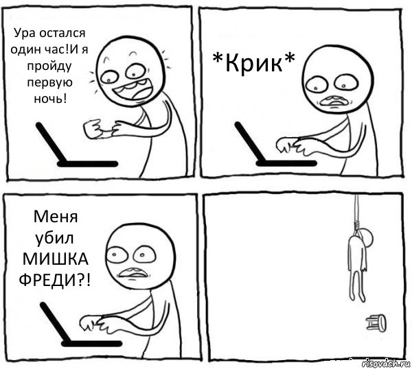 Ура остался один час!И я пройду первую ночь! *Крик* Меня убил МИШКА ФРЕДИ?! , Комикс интернет убивает