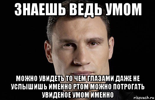 знаешь ведь умом можно увидеть то чем глазами даже не услышишь именно ртом можно потрогать увиденое умом именно, Мем Кличко