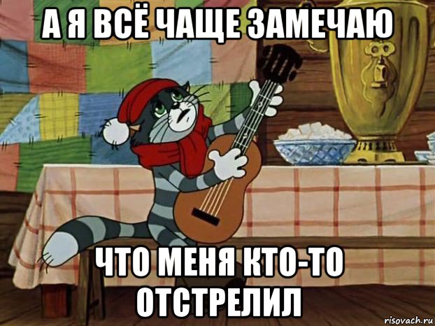 а я всё чаще замечаю что меня кто-то отстрелил, Мем Кот Матроскин с гитарой