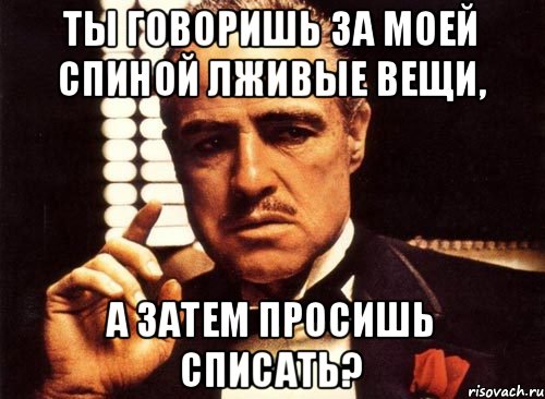 Ты говоришь за моей спиной лживые вещи, а затем просишь списать?, Мем крестный отец