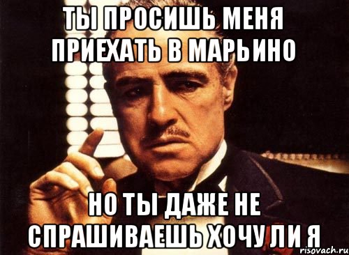 ТЫ ПРОСИШЬ МЕНЯ ПРИЕХАТЬ В МАРЬИНО НО ТЫ ДАЖЕ НЕ СПРАШИВАЕШЬ ХОЧУ ЛИ Я, Мем крестный отец