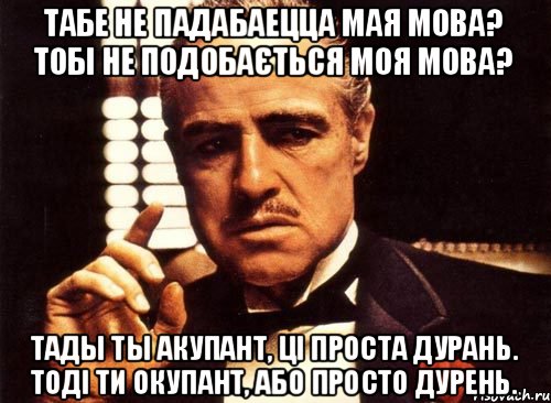 Табе не падабаецца мая мова? Тобі не подобається моя мова? Тады ты акупант, ці проста дурань. Тоді ти окупант, або просто дурень., Мем крестный отец