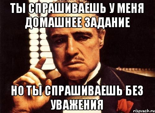 Ты спрашиваешь у меня домашнее задание Но ты спрашиваешь без уважения, Мем крестный отец