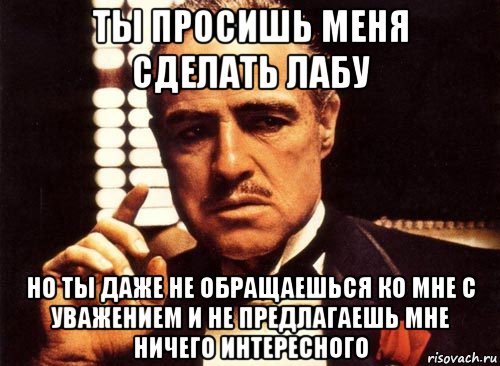 ты просишь меня сделать лабу но ты даже не обращаешься ко мне с уважением и не предлагаешь мне ничего интересного, Мем крестный отец