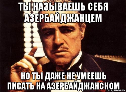 ты называешь себя азербайджанцем но ты даже не умеешь писать на азербайджанском, Мем крестный отец