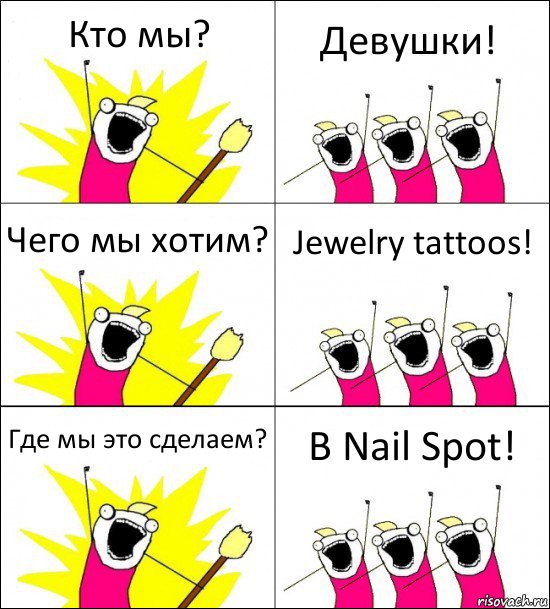 Кто мы? Девушки! Чего мы хотим? Jewelry tattoos! Где мы это сделаем? В Nail Spot!