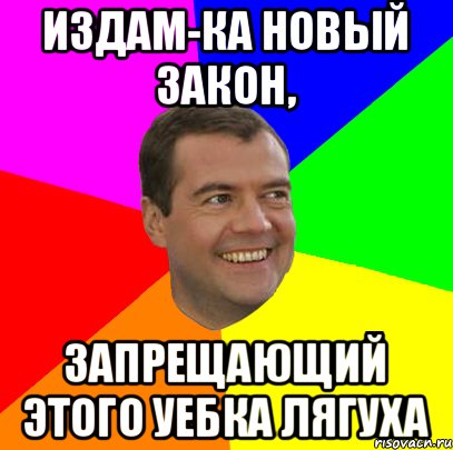 издам-ка новый закон, запрещающий этого уебка лягуха, Мем  Медведев advice